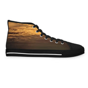 Black high-top sneaker with a sunset sky print on the side.
