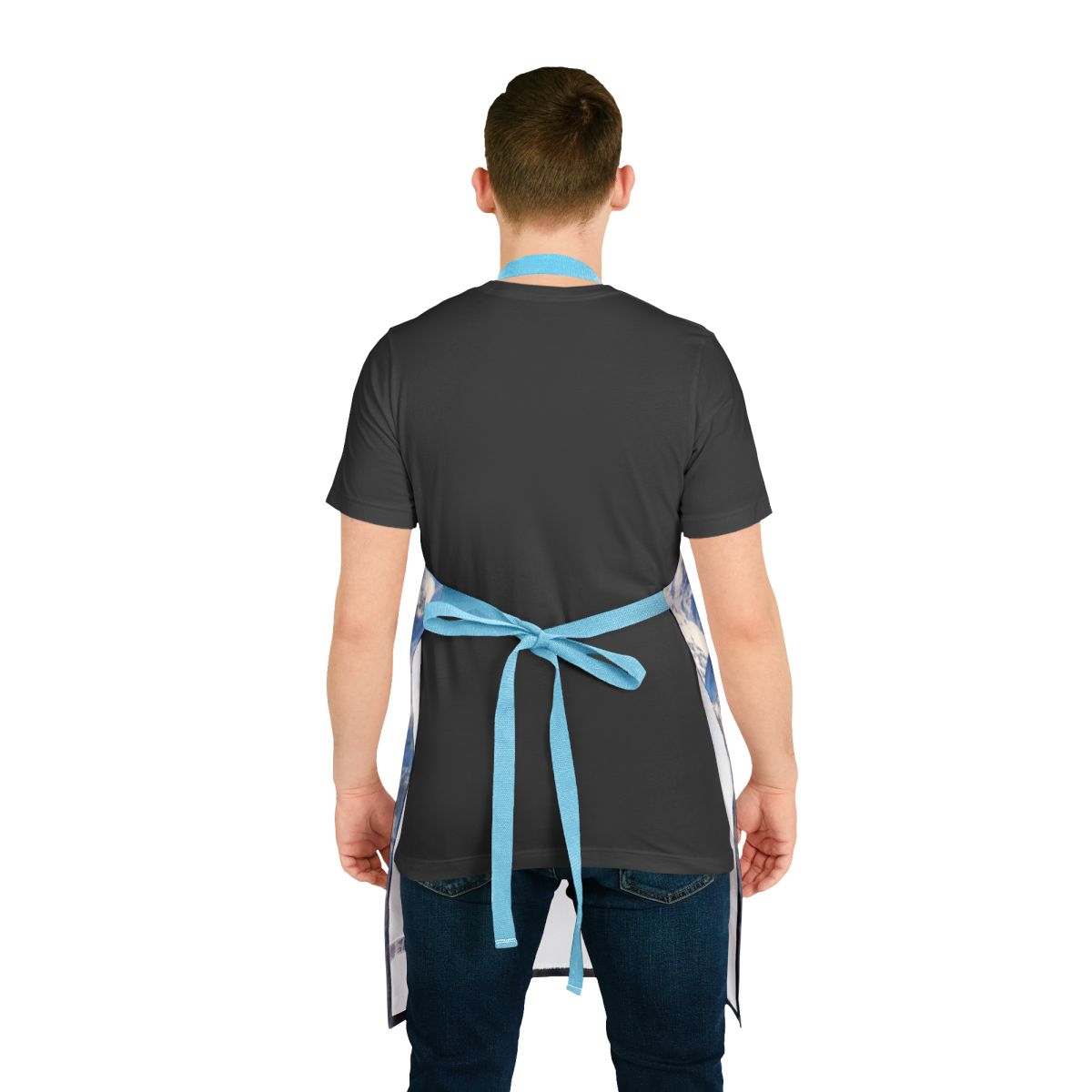 Adjustable Blue Strap Back Tie Apron for Kitchen Use