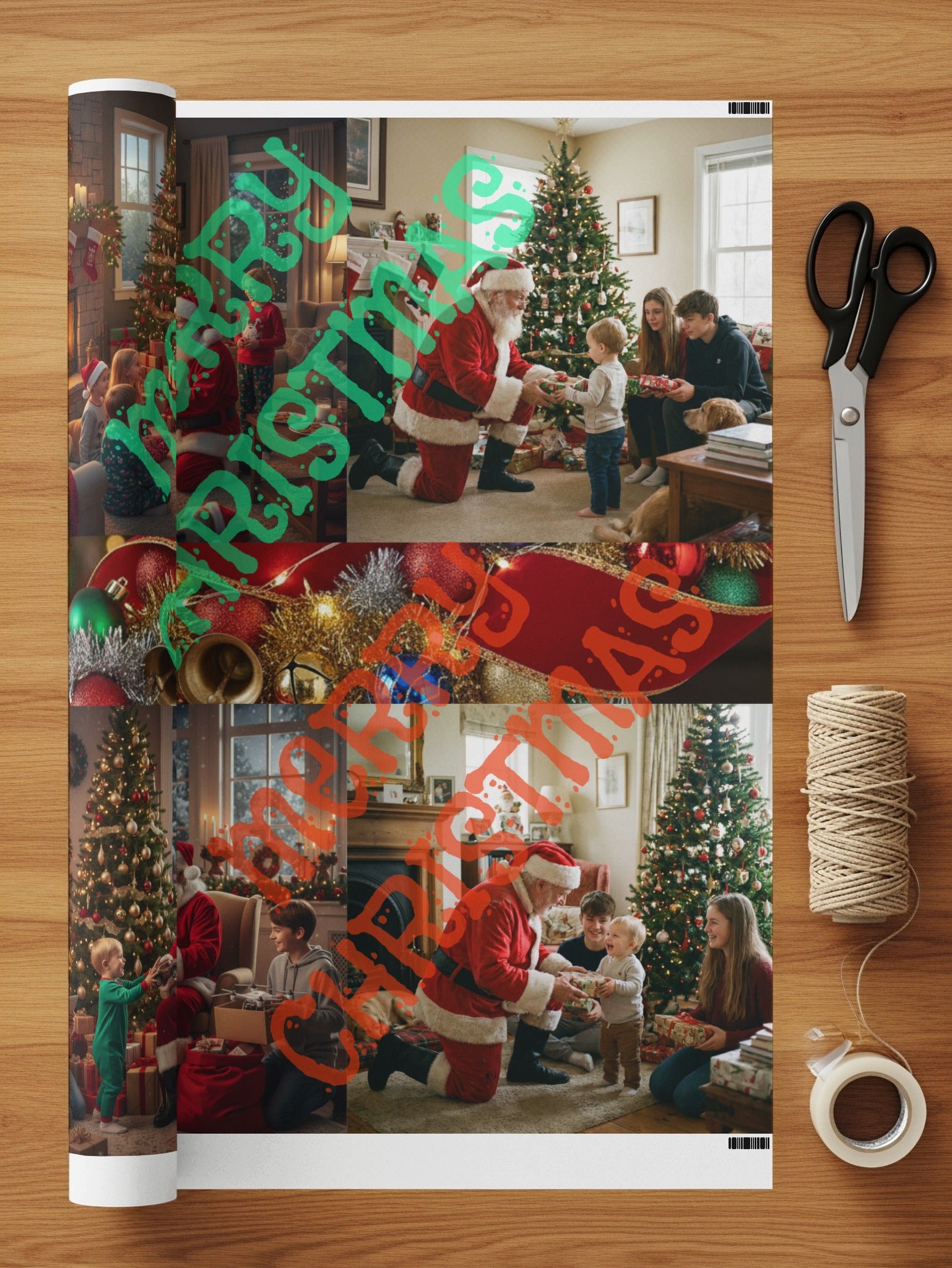 Cheerful Family Celebrating Christmas Gift Wrap